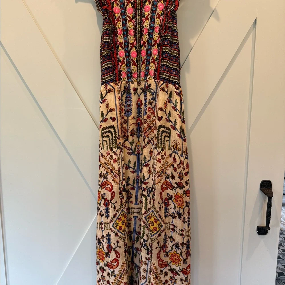 Vibrant Red and Orange Strapless Maxi Sundress for Resort Wear - Picture 1 of 8